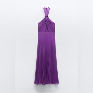 Zara Dress Maxidress NWT Sz XL purple halter pleats